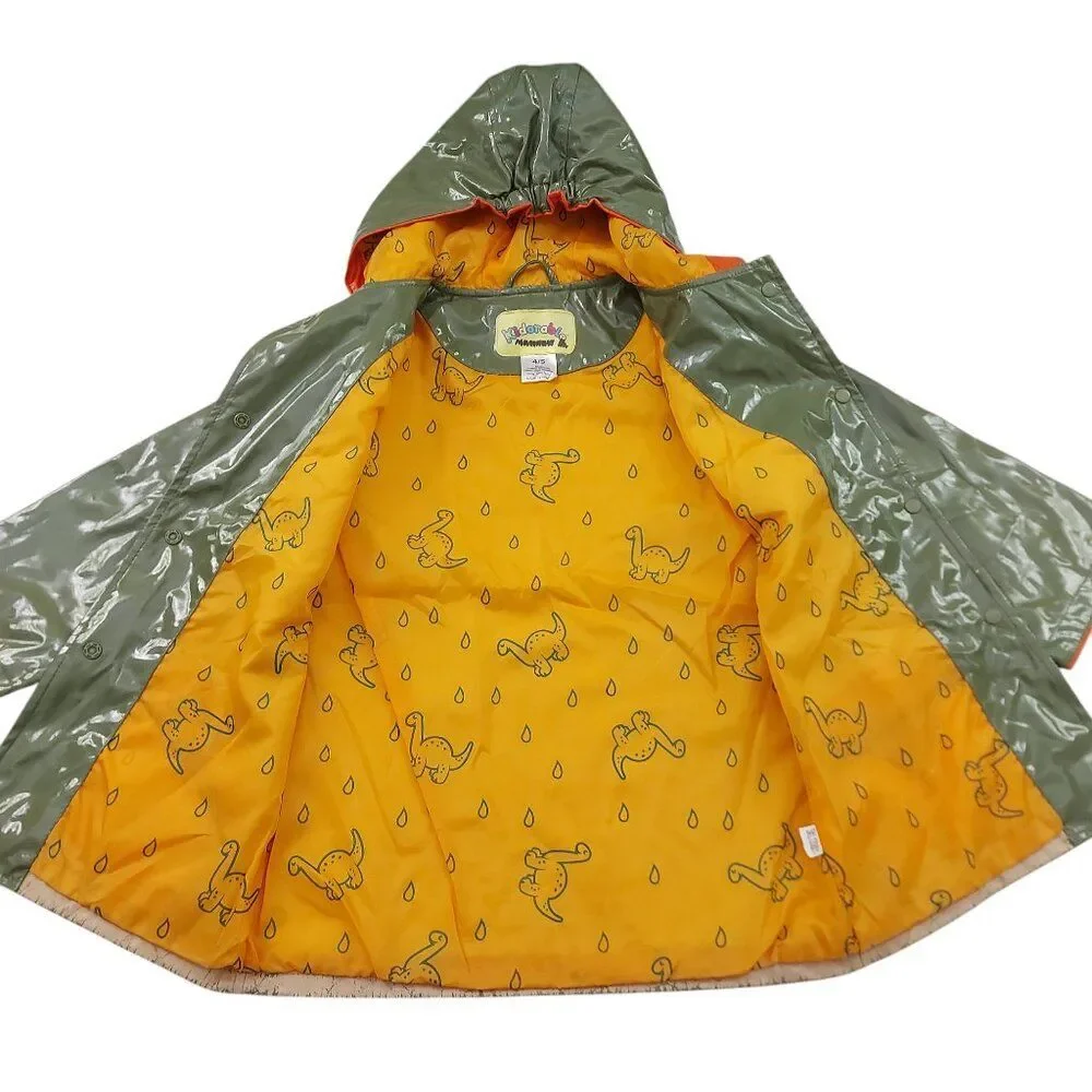Kidorable Dinosaur Raincoat Kids 4/5 Green Spikes and Volcano All-Weather Snaps